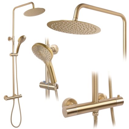 Rea Vincent, set de dus cu robinet termostatic si cap de ploaie 25 cm, auriu mat, REA-P6602