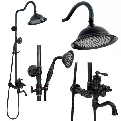 Rea Vintage - set de dus cu iesire pentru cada, negru, REA-P2367