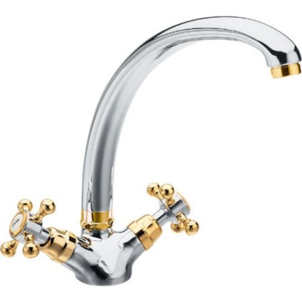 Reitano Rubinetteria, baterie pentru chiuveta ANTEA cu gura mare, inaltime 265 mm, crom/auriu, 3112