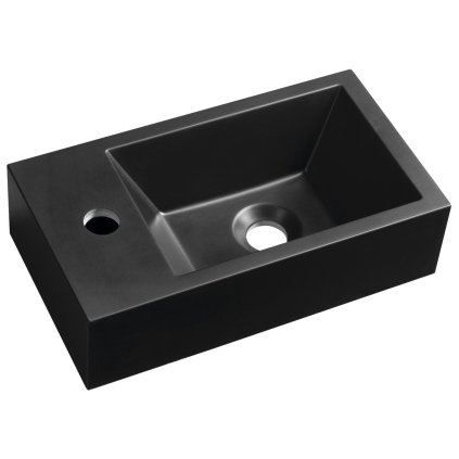 Sapho, chiuveta din marmura turnata AMAROK 40x22cm, negru mat, robinet in stanga, AR400B