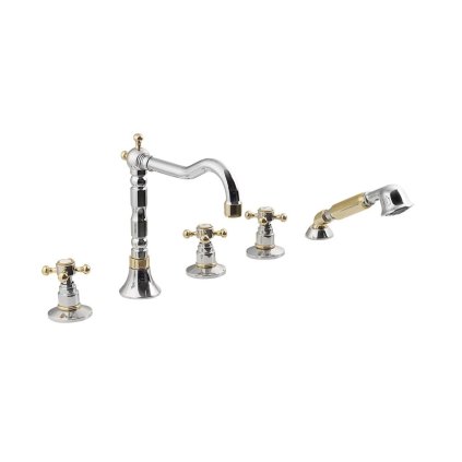 Sapho, baterie de baie cu cinci elemente ANTEA cu gura retro, crom-auriu, 3882