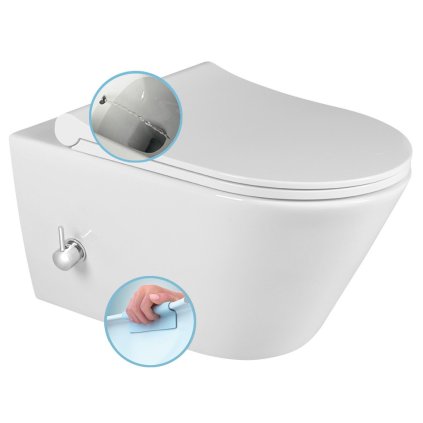 Sapho, WC suspendat AVVA PORTO Rimless, robinet integrat și spray bideu 35,5x53 cm, alb, 100315