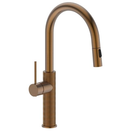 Sapho, baterie pentru chiuvetă de sine stătătoare FLAWO cu pulverizator extractibil, cupru mat, FR576PG