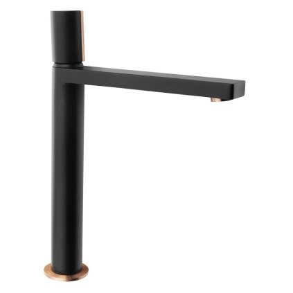 Sapho, Baterie de lavoar de sine stătătoare KAISA fără priză, înaltă, 235 mm, negru mat-aur roz, ZT091