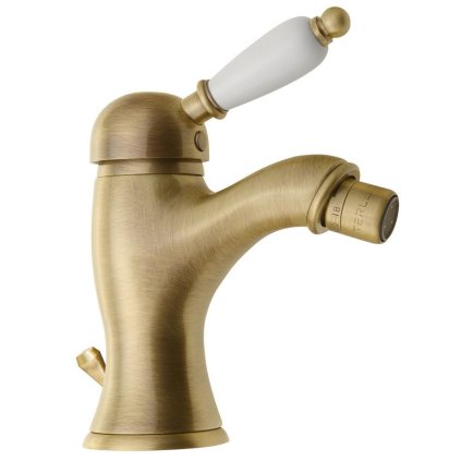 Sapho, baterie pentru bideu KIRKÉ WHITE cu evacuare, maneta albă, bronz, KI03BB