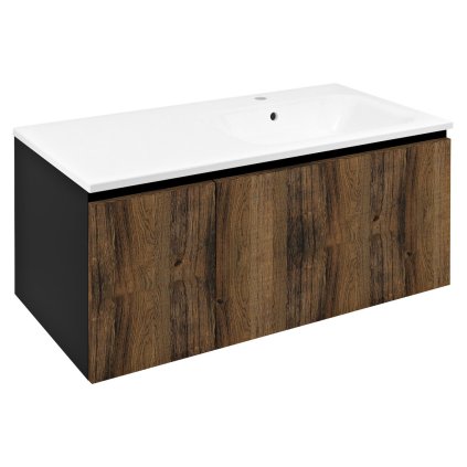 Sapho, dulap LOREA cu chiuveta 101x46x51,5cm (30+70 cm), dreapta, stejar collingwood/negru mat, LE070-1935-R-03