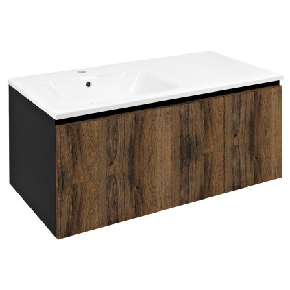Sapho, dulap LOREA cu chiuveta 101x46x51,5cm (70+30cm), stanga, stejar collingwood/negru mat, LE070-1935-L-03