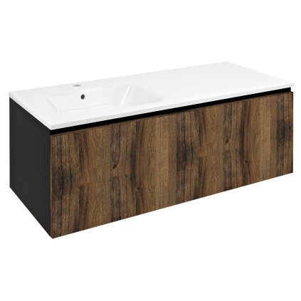 Sapho, dulap LOREA cu chiuveta 121x46x51,5cm (90+30cm), stanga, stejar collingwood/negru mat, LE090-1935-L-03