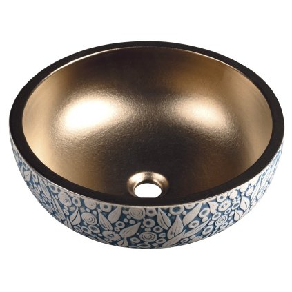 Sapho, chiuveta de blat ceramica PRIORI Ø 41 cm, cupru/albastru cu model, PI037