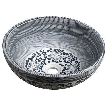 Sapho, chiuveta blat ceramica PRIORI Ø 41 cm, albastru cu model, PI036