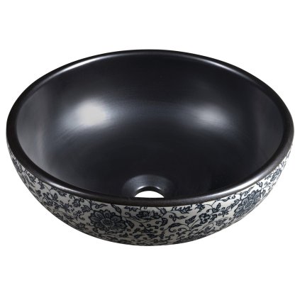 Sapho, chiuveta ceramica blat PRIORI Ø 41cm, neagra cu model albastru, PI034