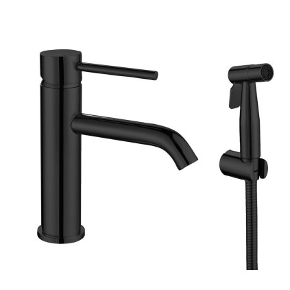 Sapho, RHAPSODY Baterie pentru lavoar cu spray manual pentru bideu, negru mat, 1209-08B