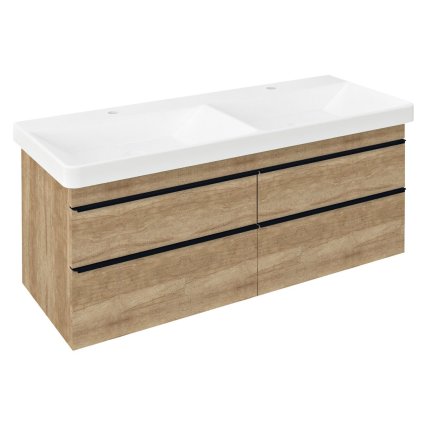 Sapho, dulap chiuveta dubla SITIA 116x50x44,1cm, 4x sertare, stejar Alabama, SI120-2222