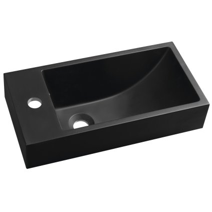 Sapho, chiuveta MIC din marmura turnata 50x25cm, robinet in stanga, negru mat, SM012B
