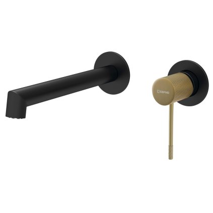 Sapho, baterie pentru chiuvetă ascunsă cu două elemente SOLARIS, negru mat-auriu mat, WD008G