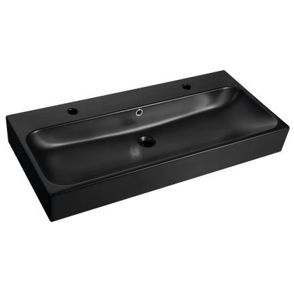 Sapho, chiuveta ceramica TORIDI 101x46.5cm, 2 orificii pentru baterie, negru mat, TU0222B