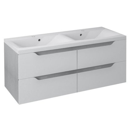 Sapho, WAVE dulap chiuveta dubla 119,7x50x47,8cm, stejar alb/argintiu (WA122), WA120-3011