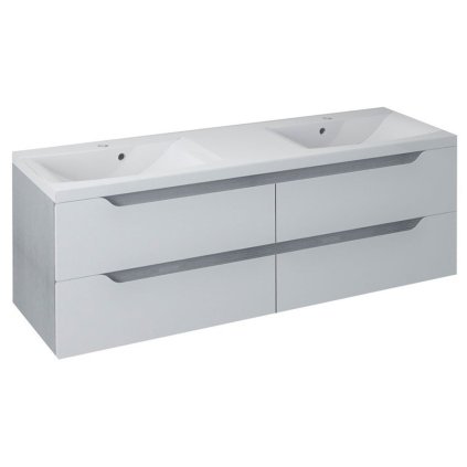 Sapho, WAVE dulap chiuveta dubla 149,7x50x47,8cm, stejar alb/argintiu (WA152), WA150-3011