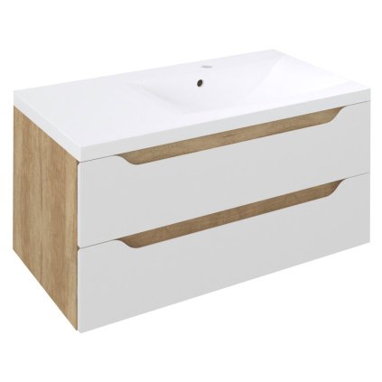 Sapho, dulap pentru lavoar WAVE 89,7x45x47,8cm, dreapta, alb/stejar Alabama, WA093-3022