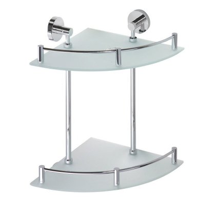 Sapho, colț din sticlă X-ROUND E cu raft dublu cu bară transversală 280x355x380mm, crom, XR604