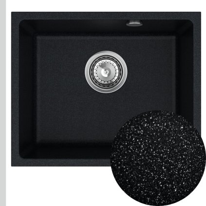 Chiuveta Quality Crypton 55, chiuveta granit bucatarie 460x375x205 mm + sifon crom, pete negre, SKQ-CRY.B.1KBO.55.X