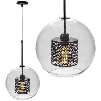 Toollight - Lampă suspendată din sticlă 30cm 1xE27 60W APP559-1CP, negru, OSW-09669