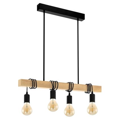 Toollight, lampă suspendată APP974-4CP, negru - lemn de bambus, OSW-03243