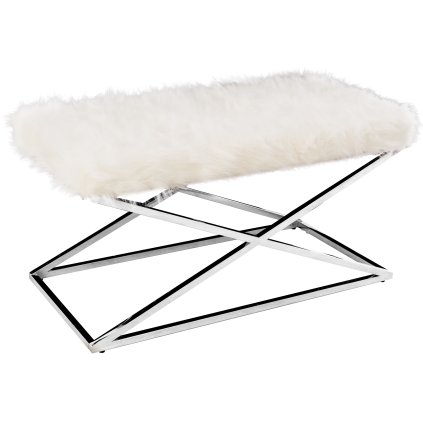 Tutumi, bancă în stil scandinav 100x50x52cm BC-1518-1, alb-crom, KRZ-03800