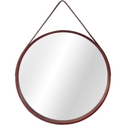 Tutumi, oglindă rotundă din lemn pe bandă 50 cm, maro închis, HOM-06325