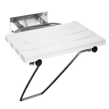 Sapho, Scaun de duș rabatabil HANDICAP cu picior de sprijin, 44x45cm, alb, XH001