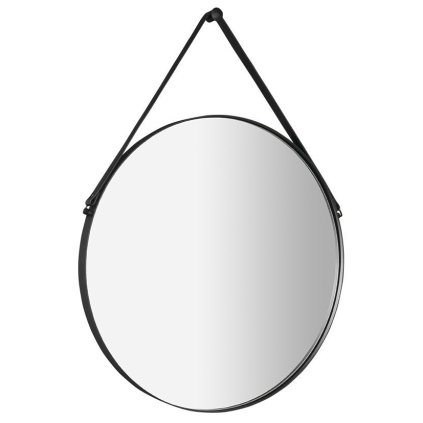 Sapho, oglindă rotundă ORBITER cu curea din piele, ø 70cm, negru mat, ORT070