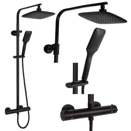 Rea Tom, set de duș cu robinet termostatic, negru mat, REA-P7101