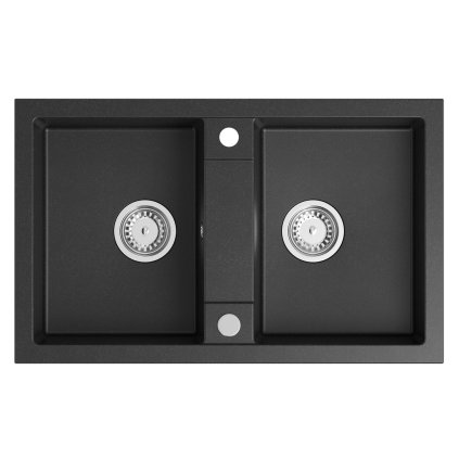 Sapho, Chiuvetă dublă granit, 78x47,5cm, negru, GR2224