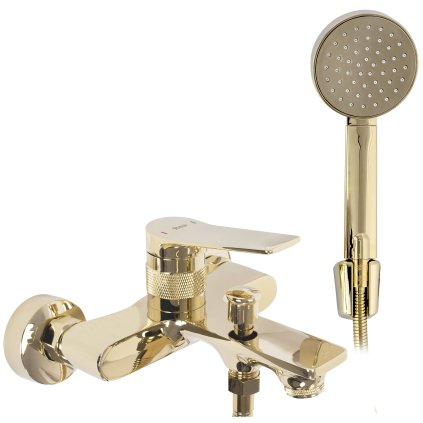 Rea Viral, baterie de baie cu set de duș manual, auriu lucios, REA-B2024