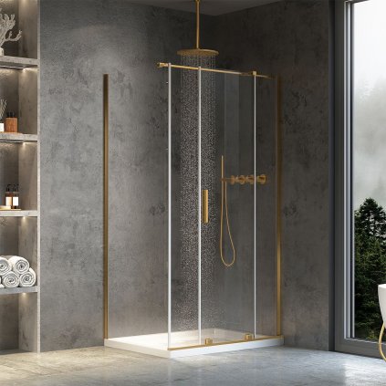 Rea Montana, cabina de dus cu usa culisanta 140x90cm, sticla transparenta 6mm, profil auriu mat, KPL-K2520