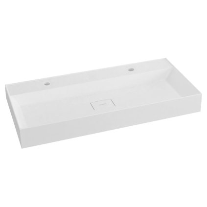 Sapho, lavoar GODIVA, marmura turnata, 96x44cm, 2 gauri pentru baterii, alb, GU096-2