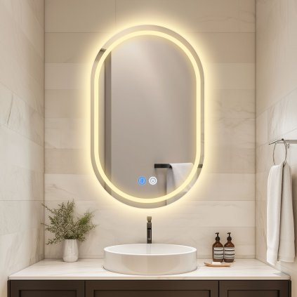 533722 erga lyra ovalne led zrkadlo 60x100cm 3 farby svetla predne a zadne osvetlenie vyhrievacia podlozka proti zapareniu erg v01 lyra 6010 cl