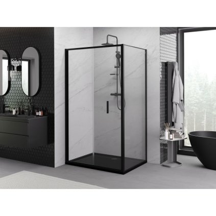 533872 mexen exo sprchovaci kut so skladacimi dverami 75 x 85 cm 6mm cire sklo cierny profil 816 075 085 70 00
