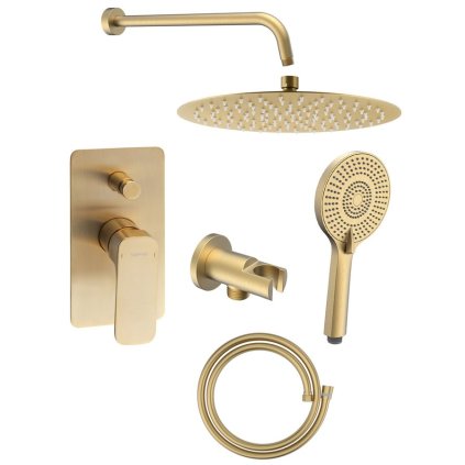 Sapho, set de duș SPY ascuns cu baterie cu manetă, comutator rotativ, 2 ieșiri, auriu mat, PY42/19-01