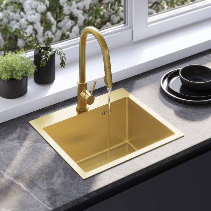 Rea Leo, chiuvetă din oțel cu 1 compartiment 500x450x185 mm, auriu mat, ZLE-06004