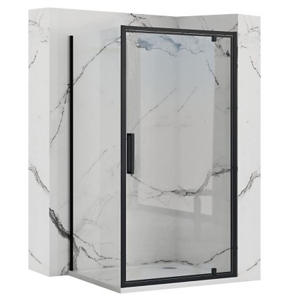 Rea Rapid Swing, cabină de duș de colț 80 (uşă) x 100 (perete), sticlă transparentă de 6 mm, profil negru, KPL-009924