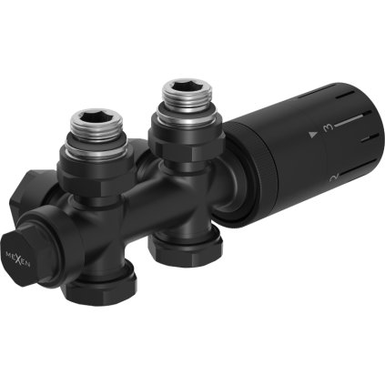 Mexen duplex G05, set termostatic unghiular/drept cu racord DN50, negru mat, W908-958-70