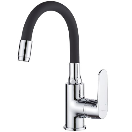 Kuchinox Dima, baterie lavoar cu gura flexibila h-280, negru-crom, LAV-BQD_021B