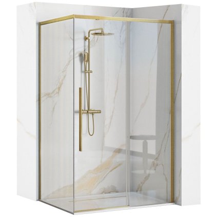 Rea Solar, cabină de duș cu uși glisante 120 (uşă) x 90 (perete) x 195 cm, sticlă transparentă de 6 mm, profil auriu mat, REA-K9511