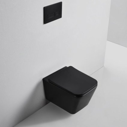 Gamma Mut, vas de toaletă suspendat 51x36 cm fără margine cu scaun cu cădere lentă, negru mat, GMA-MUT-202BK