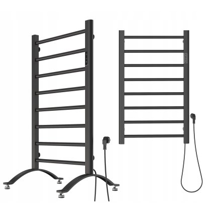 Erga Pago, calorifer electric 500x800 mm cu termostat digital pentru montare pe picioare sau pe perete, 200W, negru mat, ERG-LAV-GRZE-E-ST88080500-BK