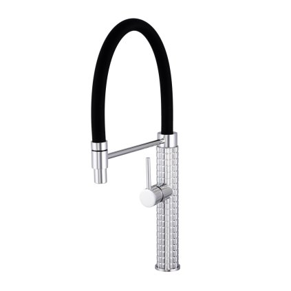 Gamma Full Pro, baterie de chiuvetă înaltă cu braț elastic, negru-crom mat, GMA-BFLP-CH