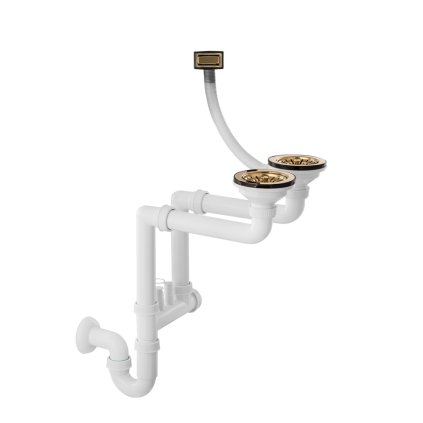 Gamma, sifon manual cu 2 camere cu preaplin dreptunghiular, auriu strălucitor, GMA-1M22ZGD