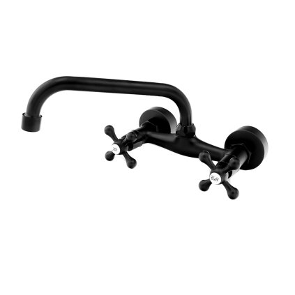 Gamma Retro C, baterie pentru chiuvetă de perete cu gura de scurgere în formă de C, negru mat, GMA-BROS-C-BK