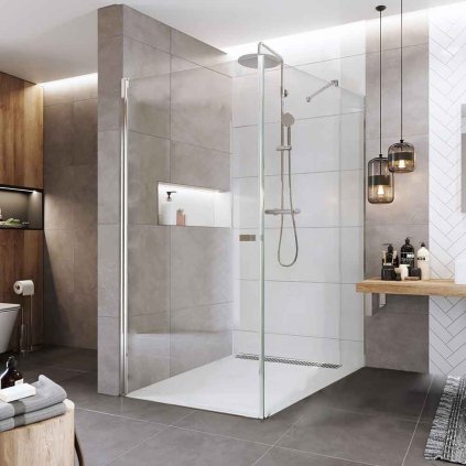 Mereo, cabină de duș cu pivot Novea, dreptunghi, ușă L/R și parte fixă, sticlă transparentă, MER-CK11903Z
